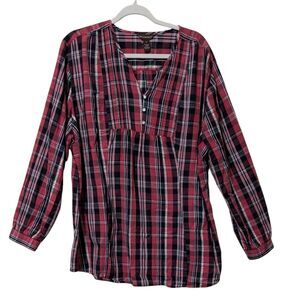 Bit & Bridle cotton blend shirt plaid pintuck peasant mature casual western 2X